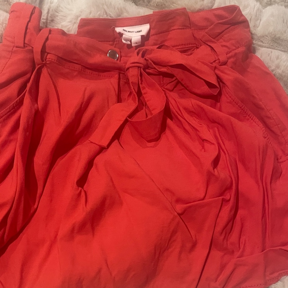 Helmut Lang couture Red Paperbag Waist Tie Skirt